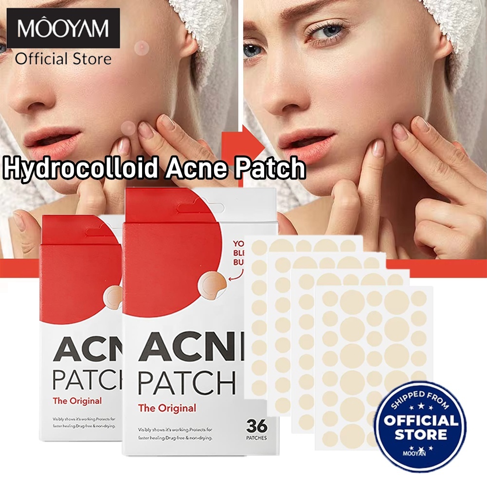 Mooyam Hydrogel แผ่นแปะสิวที่มองไม่เห็นปิดปากสิวที่มองไม่เห็นกันน้ำและระบายอากาศ 36Patches