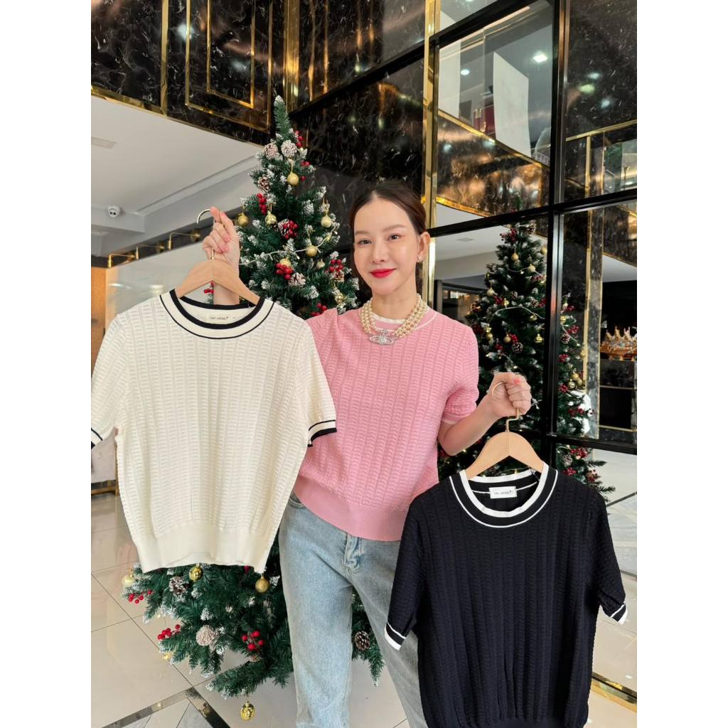 ใหม่ ไหมพรมทอลายแต่งขอบ งานสั่งตัดของร้าน อกใหญ่ถึง 46 ใส่สวยมาก สีสดใส น่ารักมาก E62 - Tinysherbet
