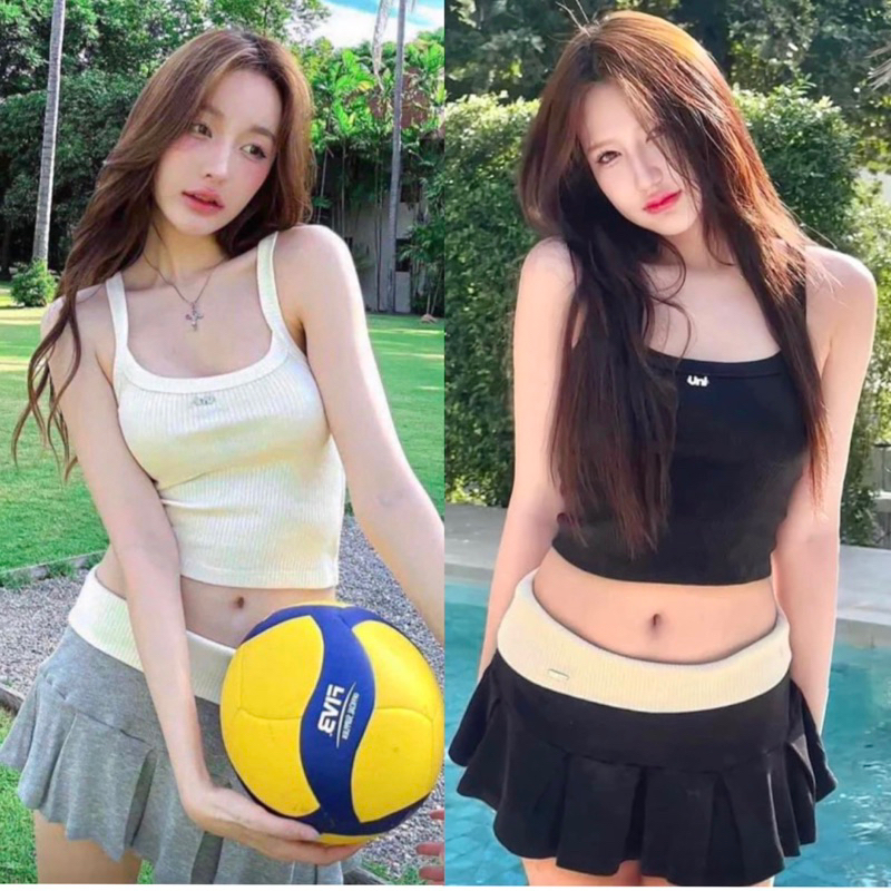 พร้อมส่ง ชุดสาวสปอร์ต ชุดทรงกระโปรงสั้น ชุดเซ็ต2ชิ้นกระโปรงสั้น แนวสปอร์ต