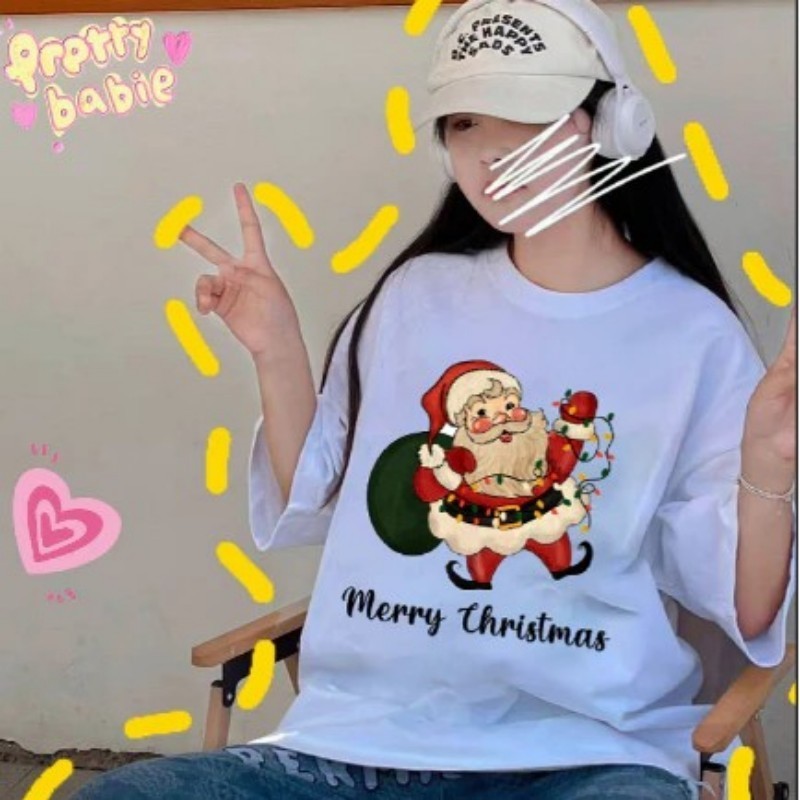เสื้อ คริสต์มาส Santa Claus Christmas ชุดคู่ คอกลม แขนสั้น เสื้อยืด ใส่ได้ ทั้ง ชาย S-7XL
