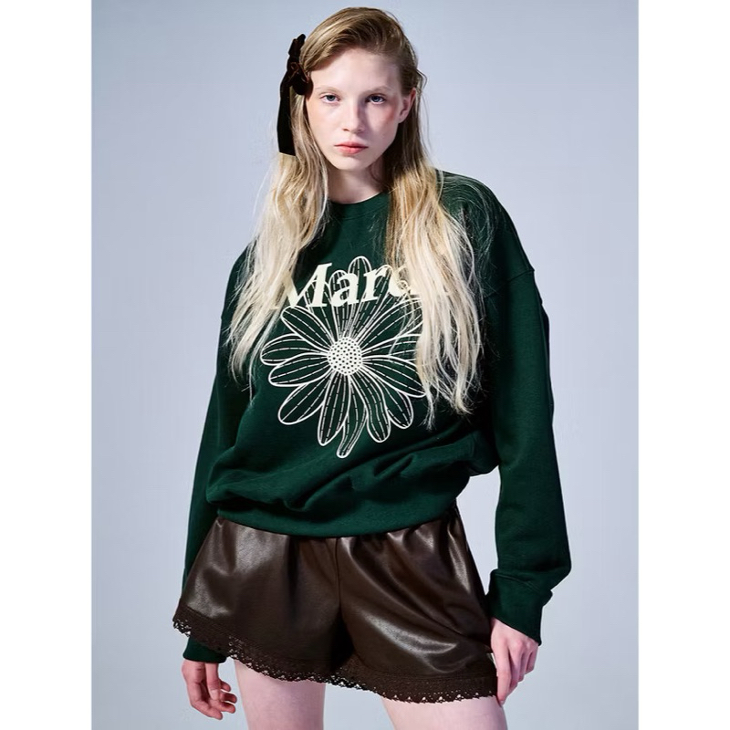 Mardi Mercredi SWEATSHIRT FLOWERMARDI DEEPGREEN CREAM มือสอง แท้ 100% (ใช้โค้ดลด30%ได้)🎄