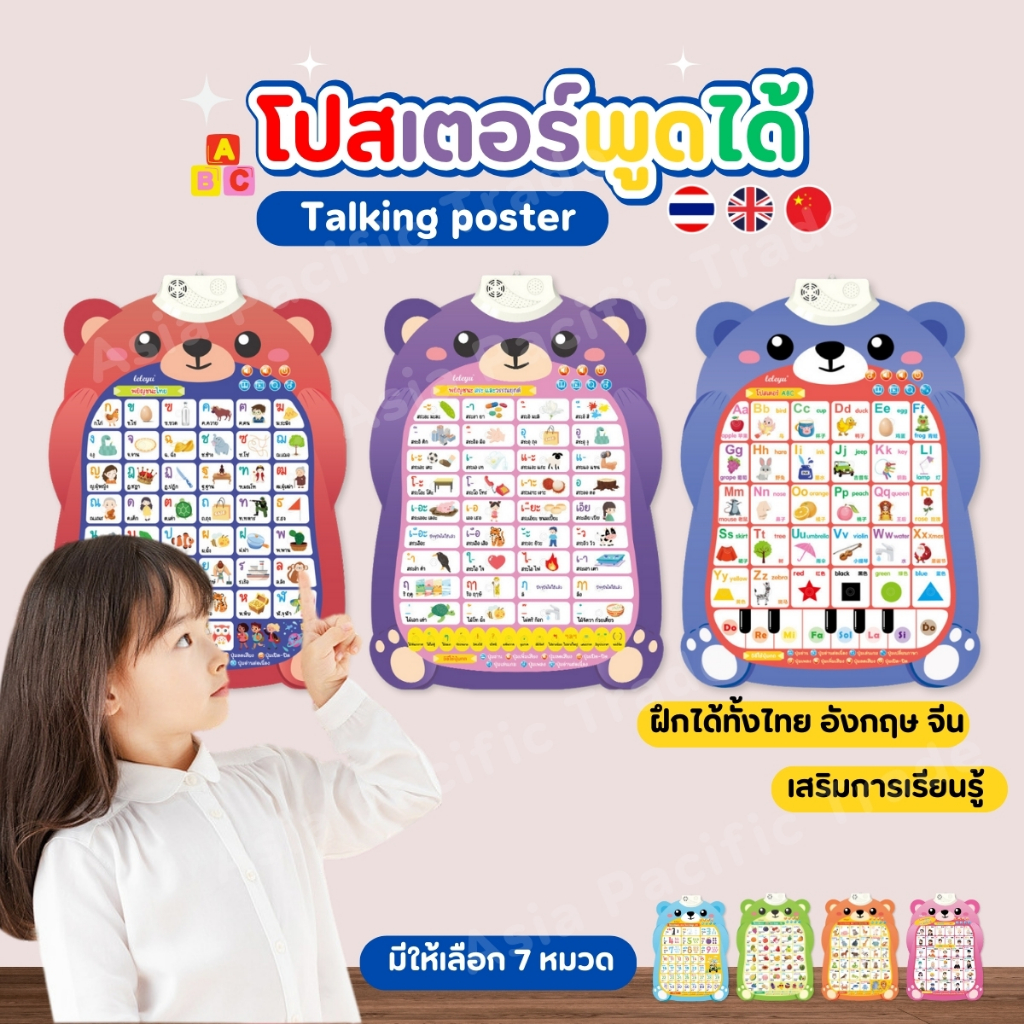 ของเล่นสื่อการสอนเด็ก โปสเตอร์สอนคำศัพท์ โปสเตอร์พูดได้ 3 ภาษา