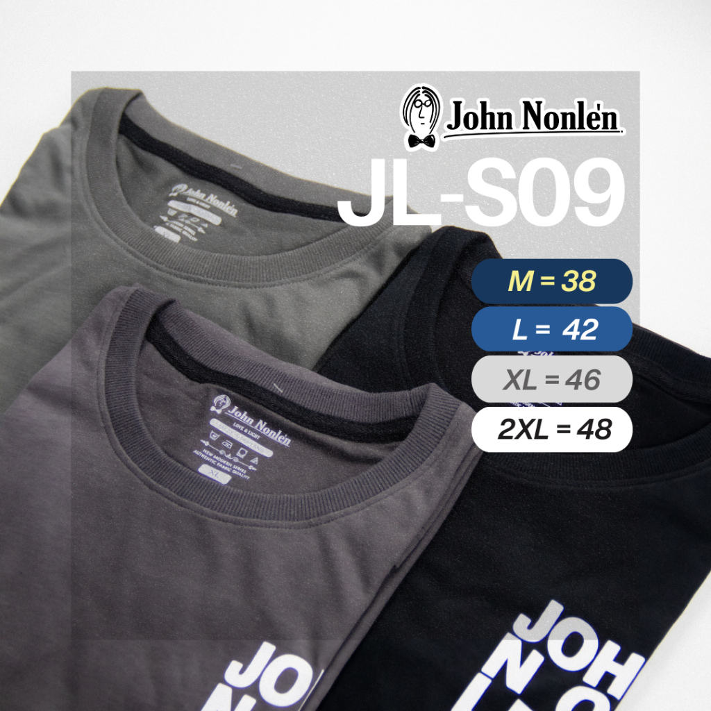 เสื้อยืดดำ John Nonlen รุ่น JL-S09 จอห์น นอนเล่น เกรดพรีเมี่ยม เกรดคอมพ์  #30 Cotton 100%