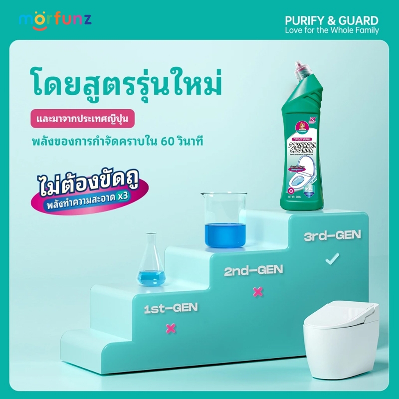 Morfunz น้ำยาทำความสะอาดโถสุขภัณฑ์ สินค้าแท้ 100% แบบไม่ต้องขัด กำจัดเชื้อโรคและแบคทีเรียได้ถึง 99% - รูปที่ 3