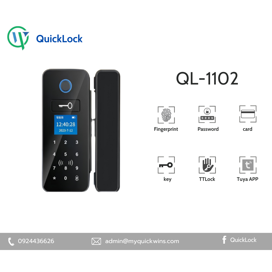 QL-1102 digital door lock สำหรับบานเลื่อน บานสวิง หรือประตูกระจก