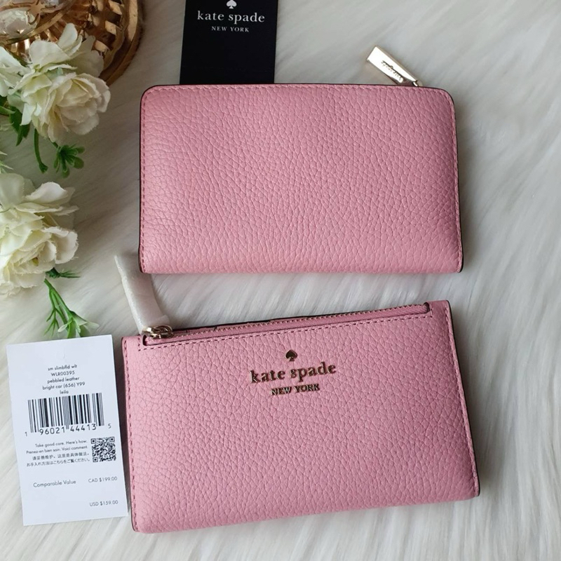 ♠️ Kate Spade WLR00395 Small Slim Leather Bifold Wallet กระเป๋าสตางค์ใบสั้น 2พับ มีช่องซิปใส่เหรียญ 