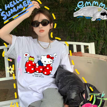 💦fashion shop💦เสื้อยืดโบว์ เสื้อยืด HelloKitty เสื้อเกาหลี เสื้อ y2k หญิง ยืดเปล่า oversize S-3XL ทร