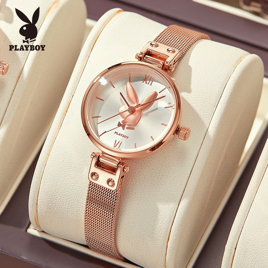 PLAYBOY สปอตสินค้า นาฬิกาข้อมือผู้หญิงกันน้ำ แฟชั่น สายโลหะ รับประกัน 3 ป