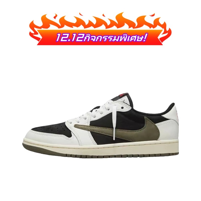 โปรโมชั่นบิ๊กดับเบิ้ล12! Nike AJ 1 Low Barb 5.0“Black and green olives”Basketball Shoes รองเท้าผ้าใบย้อนยุคน้ำหนักเบา