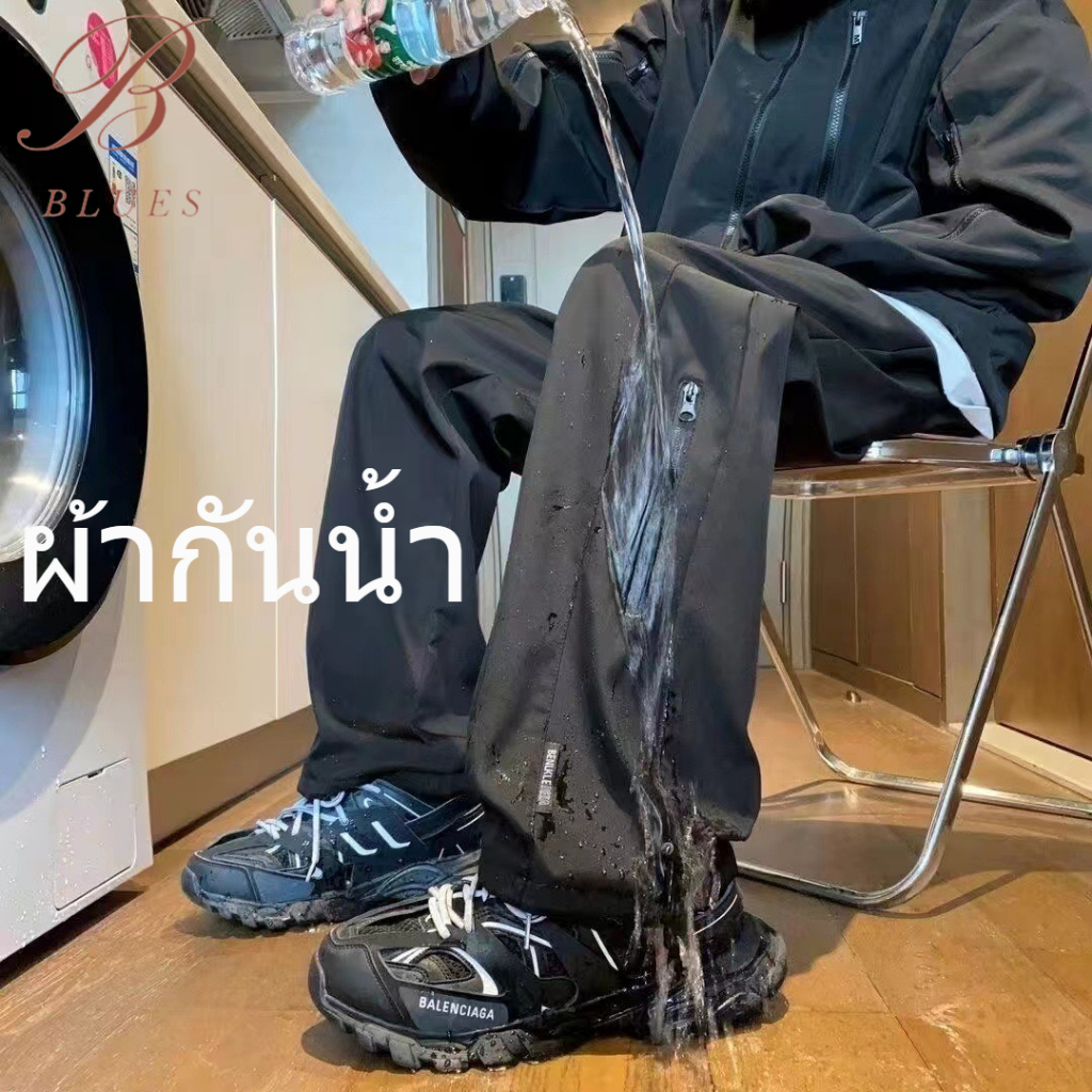 กางเกงกีฬาลำลองชาย ผ้ากันลมและกันน้ำ เหมาะสำหรับเดินป่าและเล่นกีฬา ข้างใส่สบาย กางเกงปีนเขา มีเชือกผูก เอวยางยืด มีก - รูปที่ 2