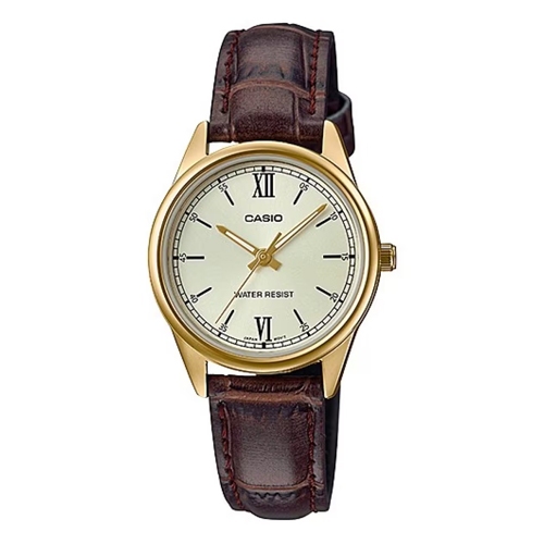 Casio Standard นาฬิกาข้อมือสุภาพสตรี สายหนัง สีดำ/น้ำตาล รุ่น LTP-V005GL,LTP-V005GL-9B