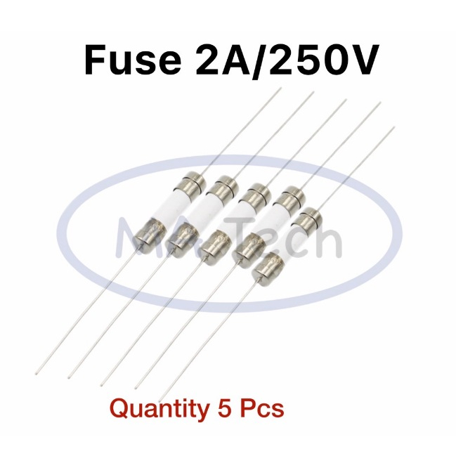 Fuse 2A250V ฟิวส์ 2A250V ฟิวส์เซรามิก 2A/250V Fuse Ceramic 2A ฟิวส์หางหนู 1 ชุด มีจำนวน 5 ชิ้น