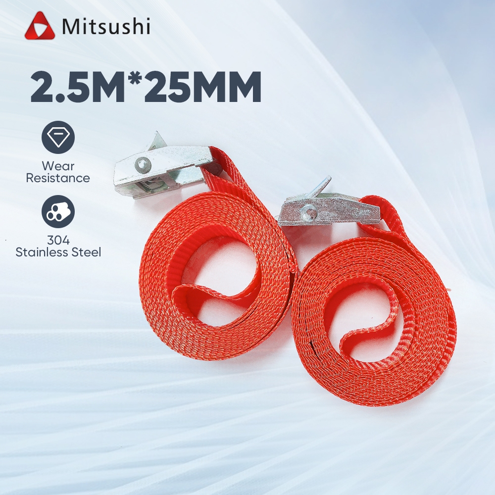 Mitsushi สายรัดก๊อกแก๊ก 2.5m สายรัดพร้อมหัวล็อคโลหะ หัวเข็มขัดแบบวงล้อ สายรัดของ สายรัดมอไซด์ สายรัดสินค้า