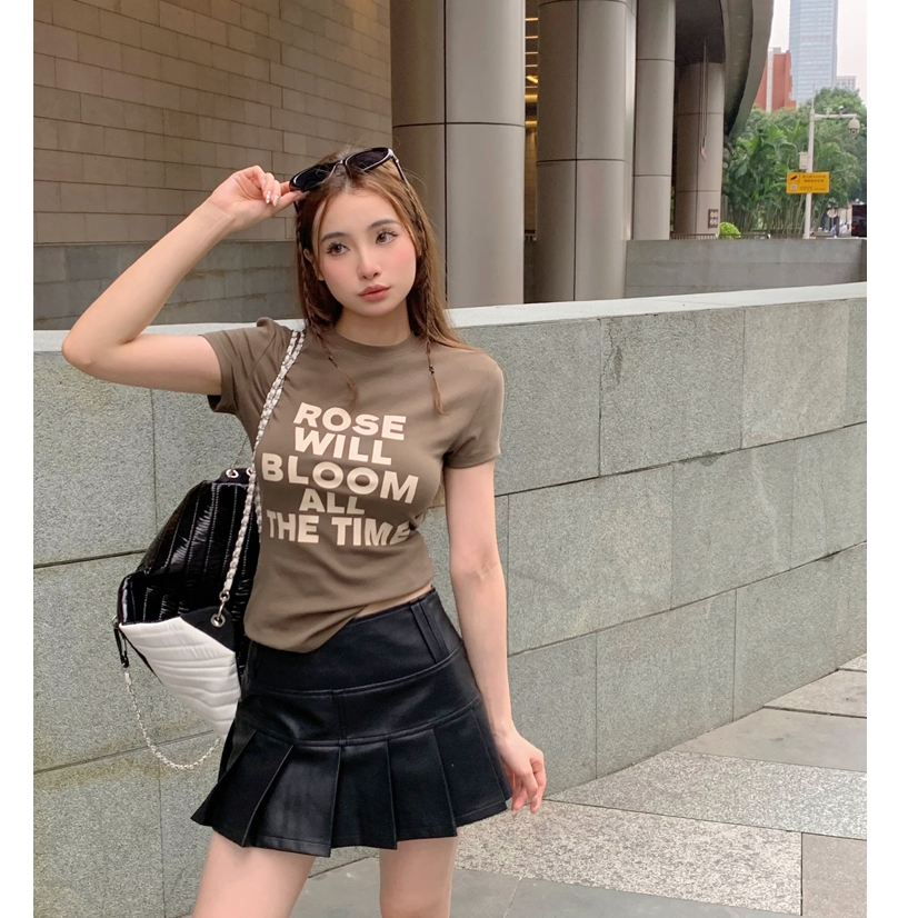 เสื้อครอปหญิง เสื้อยืดคอกลม สไตล์วินเทจ ผ้าคอตตอน100% เเบบลำลอง สาวฮอตต้องมี #020275 - รูปที่ 5