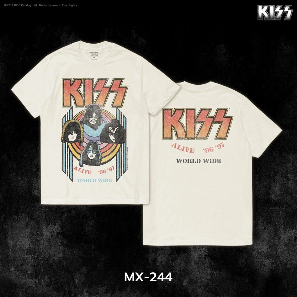 Power 7 Shop เสื้อยืดวง คิส ลิขสิทธ์แท้ KISS T-SHIRTS (MX-244 สีครีม) ราคา ถูกที่สุด ดีลบีเคเค