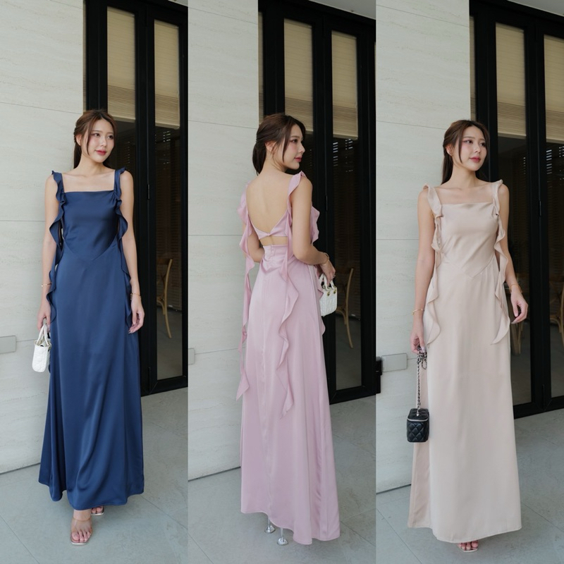 พร้อมส่ง เดรสไปงานแต่ง ผ้าซาติน
