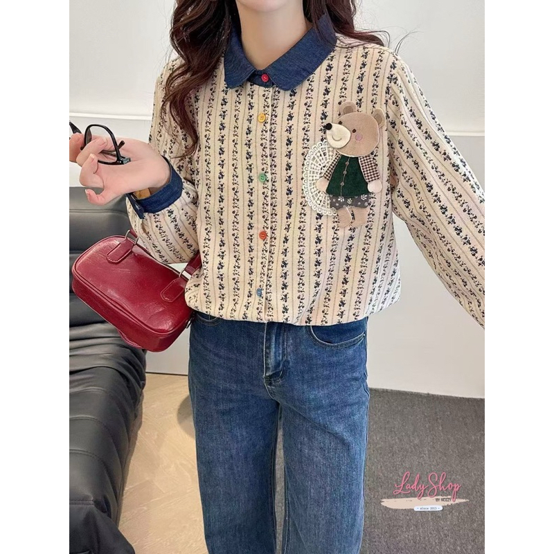 เสื้อญี่ปุ่นนำเข้า ดีเทลงานปักน้องหมีน่ารักแบบสวยสไตล์ญี่ปุ่น งานทรงฟรีไซส์ใส่ได้ตลอด