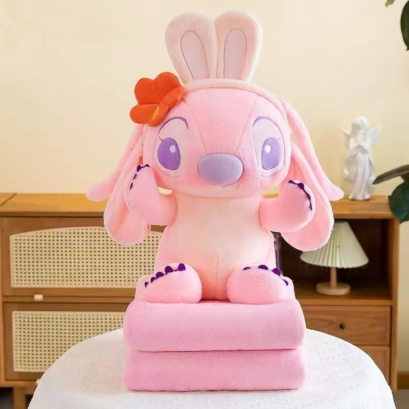 ตุ๊กตาผ้าห่ม สติชชมพูใส่ชุดกระต่าย