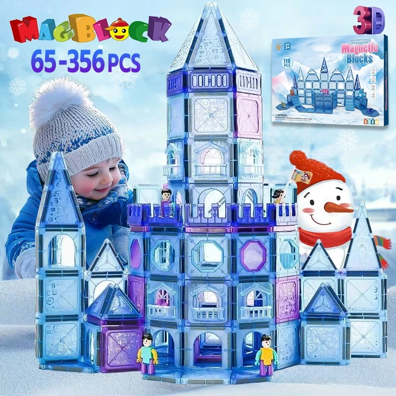 Frozen Castle Magnetic Tiles ของแท้ ตัวต่อแม่เหล็ก3d diy ของเล่น ฝึกสมาธิ ของเล่นเด็กmagnetic blocks