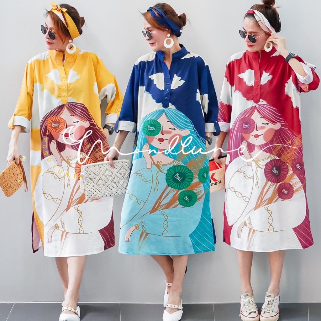 อย่าลืมแวะเข้ามาเก็บโค้ดส่วนลดกันนะคะ NADA118 MondLuneCloth New arrivals Korea style Long dress คอจีนออกV