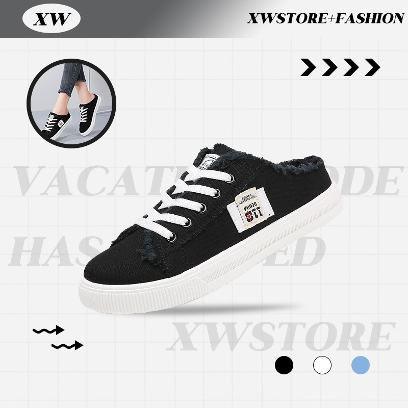 XWshopee กำลังฮิต  รองเท้าผ้าใบเปิดส้น มี3 สีให้เลือก เเต่งตัวง่าย ใส่เที่ยวก็ได้ ใส่ทํางานก็ดี สินค้าดีมีคุณภาพ  นํ้าหน