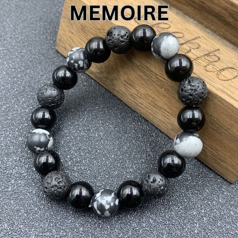 กำไลข้อมือหินนำโชคแท้ หินสีดำ หินมูเตลู Onyx Lava stone Snowflake สร้อยข้อมือ