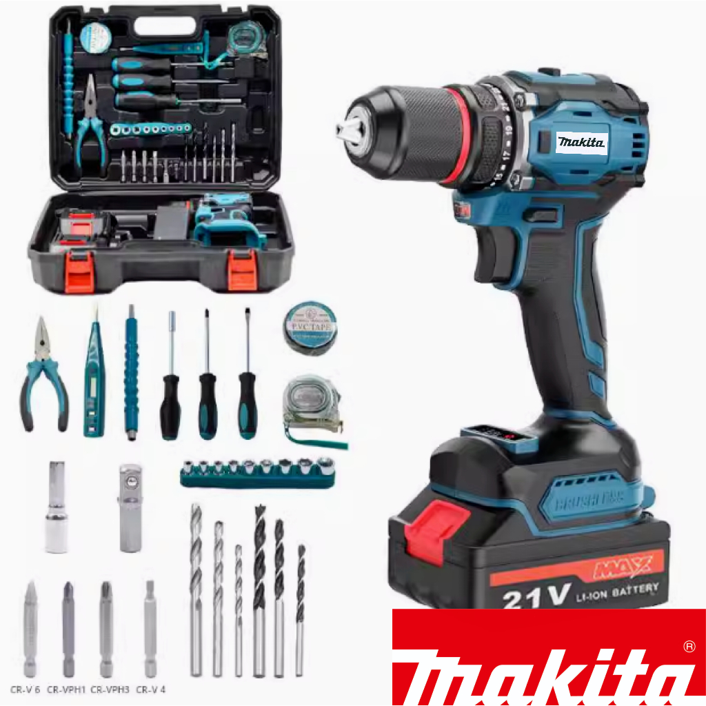 Makita DHP453 ชุดสว่านไฟฟ้าแบบไม่มีแปรงถ่านมือถือชุดเครื่องมือไฟฟ้าแบตเตอรี่ลิเธียม 20 โวลต์