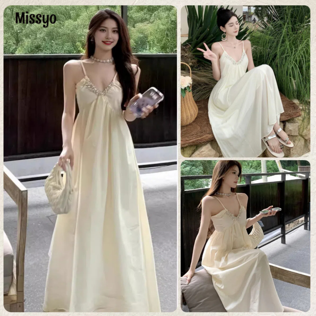 MISSYO เอวฝรั่งเศสvปลอกคอสูงแขวนกระพริบกระพริบชุด