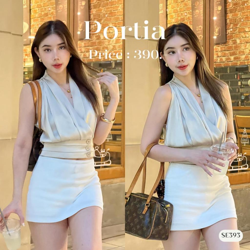 เสื้อเบลาส์แขนกุดคอวี ผ้าซาตินหนา กระดุมใช้งานได้จริง  Clothing ผู้หญิง SE393 l PORTIA