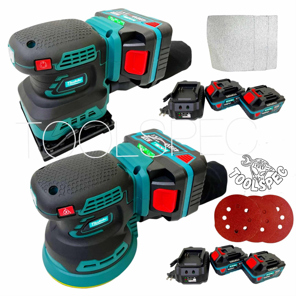 THAKITEC เครื่องขัดกระดาษทรายบัสเลสไร้สาย ขนาด 5 นิ้ว ปรับระดับได้ ALL NEW 499Vf  พร้อมถุงเก็บฝุ่นและกระดาษทราย