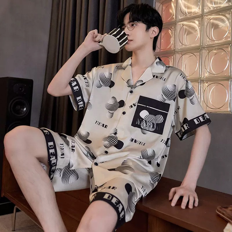 มาใหม่ ชุดนอนผู้ชาย ชุดนอนใหม่ล่าสุด ผ้าซาตินชุดนอน แขนสั้น+ขาสั้น ส่งจากไทย