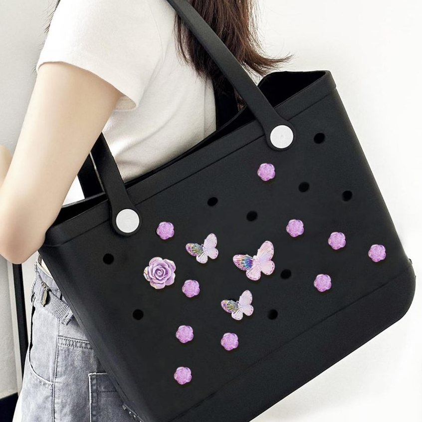 DIY ที่ประดับดอกไม้สำหรับกระเป๋า Bogg สติกเกอร์ตกแต่งกระเป๋าชายหาด สไตล์สวยเก๋ ติดง่าย
