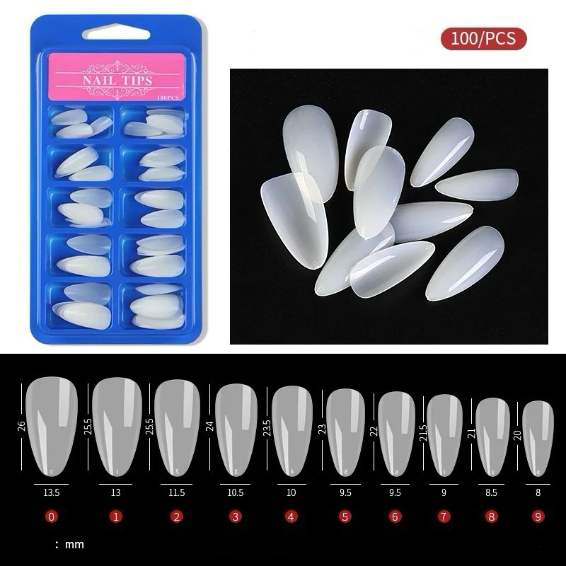 กล่องละ100ชิ้น เล็บปลอม pvc บางเฉียบไร้รอย ขุ่นไม่ต้องขัด ไม่แตกหักง่าย ทรงอัลมอนด์ J146 J148