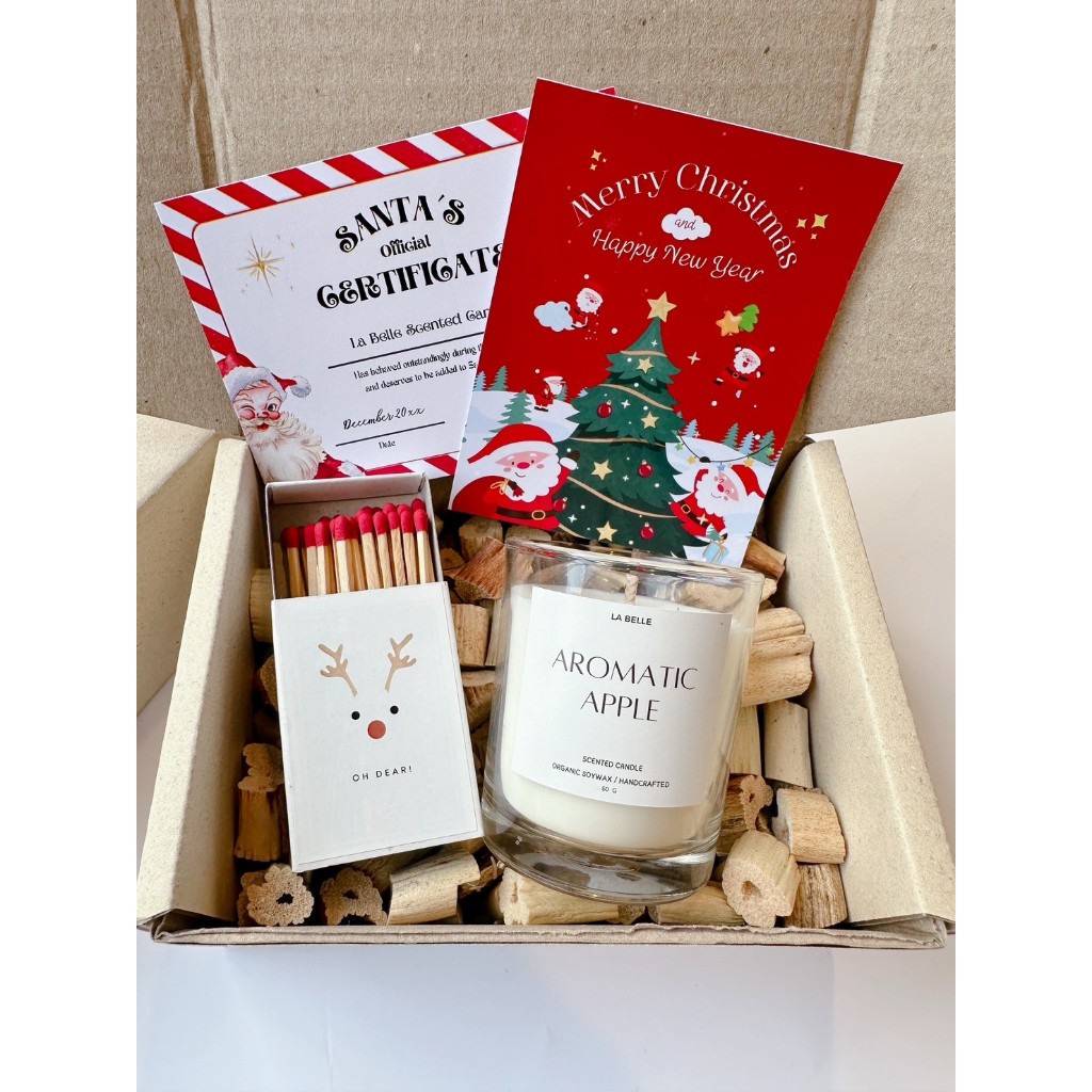 Gift Set 60g เซตของขวัญเทียนหอม ของขวัญคริสต์มาส ปีใหม่ วันเกิด ครบรอบแต่งงาน ชุดเทียนหอมไขถั่วเหลืองและไม้ขีดไฟ
