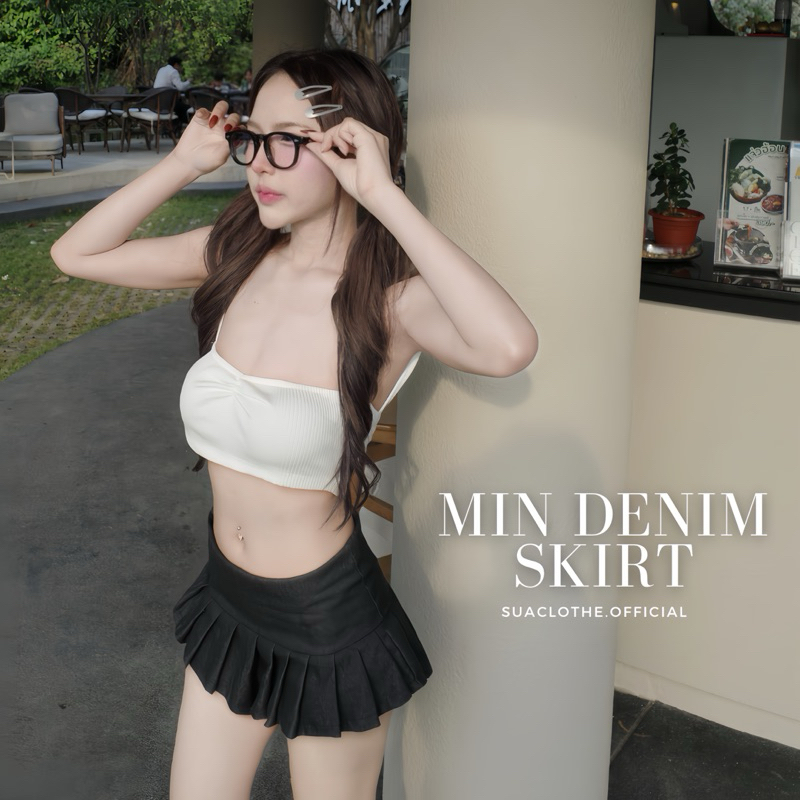 [SUACLOTHE] MIN DENIM SKIRT กระโปรงยีนส์สั้นจีบรอบตัว พร้อมส่งจากไทย women short skirt