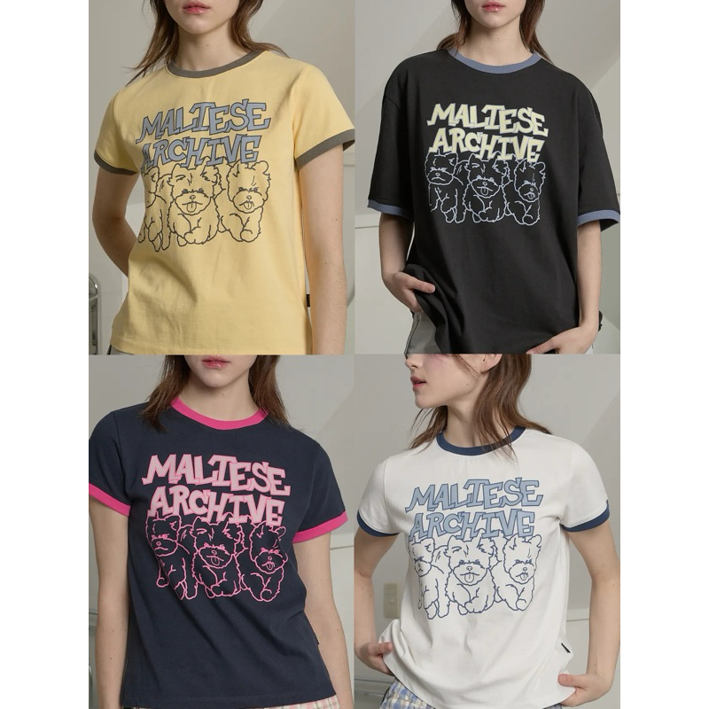 ❎ปิดรับ (-40%) 4 สี🌈 WAIKEI - Maltese crew line graphic ringer sleeve T-shirt ☁️🐶☁️-สอบถามก่อนสั่งซื