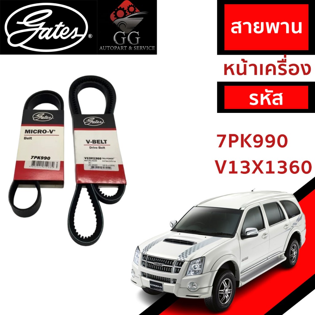 7PK990 / 12.5×1375 สายพานหน้าเครื่อง (แอร์ ไดชาร์ท) DMAX COM, MU7 ปี '05-'11 2.5L, 3.0L ยี่ห้อ Gates