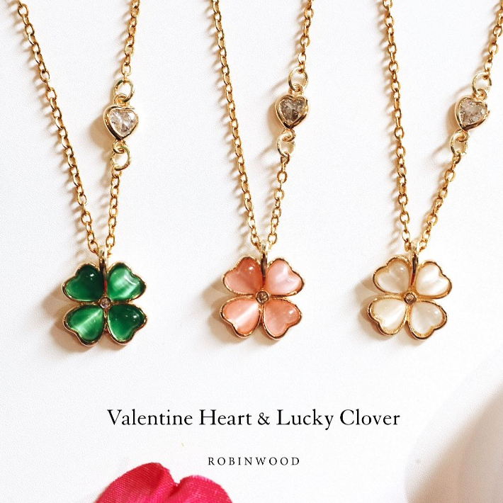 สร้อยคอเงินเเท้ โคลเวอร์หัวใจ Quartz Lucky Clover Necklace