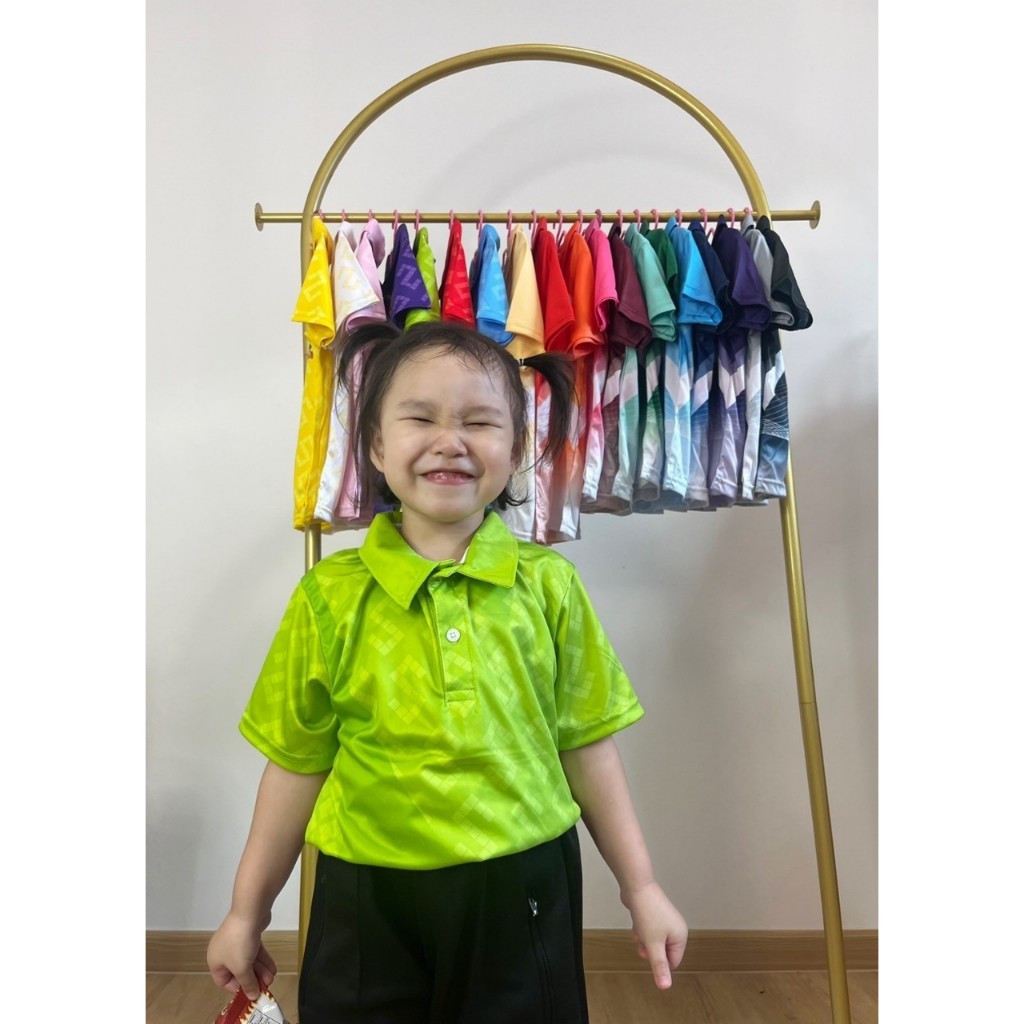 เสื้อโปโลเด็กพิมพ์ลายตะขอ9 มี 7 สี ( ตัวเปล่า ) เสื้อเด็ก เสื้อกีฬาสี
