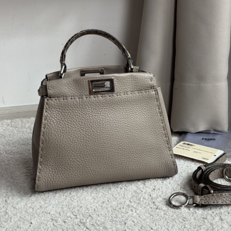 FENDI Peekaboo Mini Bag Grey Cuoio Romano Leather & Python Handle