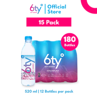 [ส่งฟรี] 520ml 15 แพ็ก 180 ขวด นํ้าแร่ 6ty Degrees Mineral Water น้ำแร่ธรรมชาติ 100% จากแหล่งน้ำแร่เชียงดาว