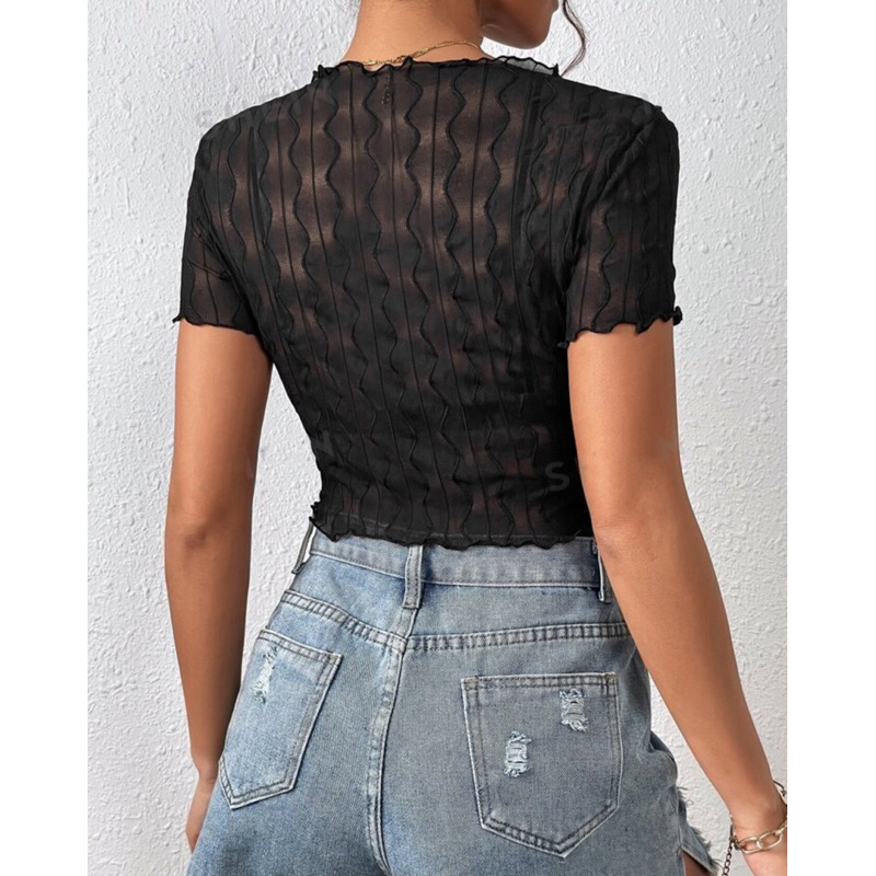 ✨ไซร้ใหญ่✨มีแขน สั้น เสื้อครอปสั้น ซีทรู เซ็กซี่ - รูปที่ 3