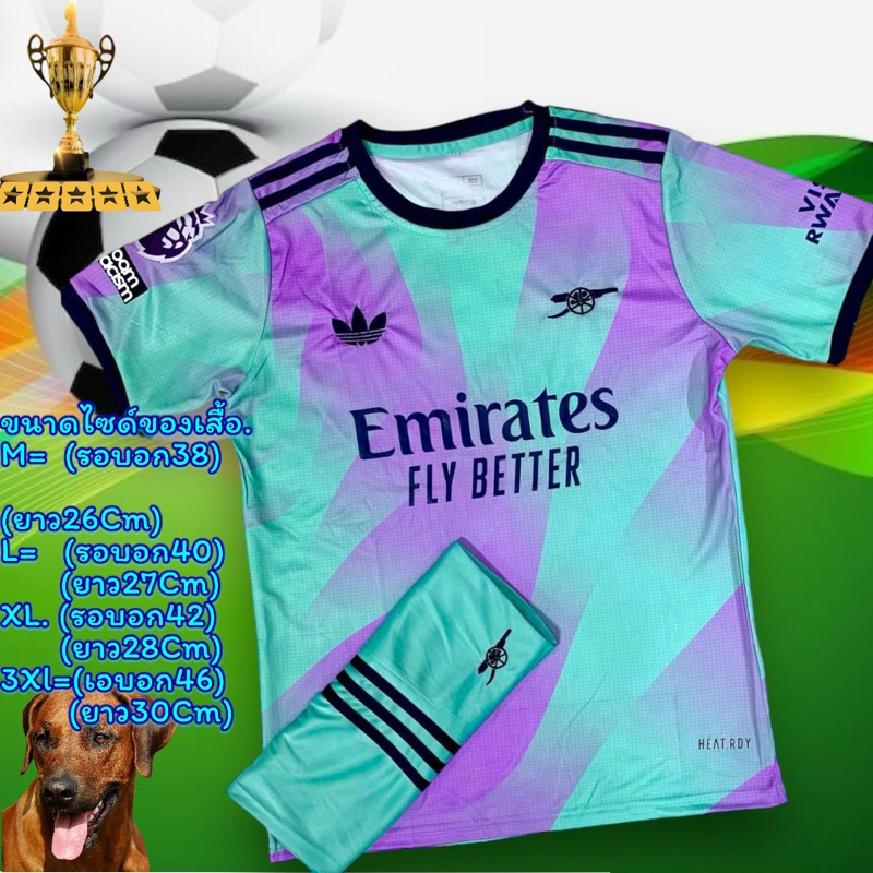เสื้อฟุตบอลทีมอาร์เซนอล (Arsenal) สีม่วง-เขียว ชุดพิเศษ 2024/25 พร้อมกางเกง