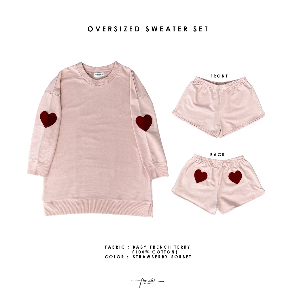 NEW!! Panche.Sleepwear ชุดนอนรุ่น Oversized Sweater Set สี Strawberry Sorbet
