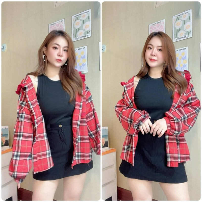 เสื้อฮูดลายสก็อตผ้าทอ มีกระเป๋า2ข้าง อกหน้าผ้า 50 นิ้ว วงแขน 26 นิ้ว ความยาว 25 นิ้ว