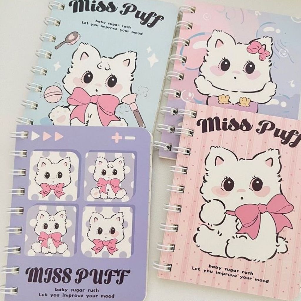 สมุด a7 สีฟ้า ม่วง สมุดจิ๋ว บันทึก แบบพกพา ไดอารี่ โน๊ต ลายแมว 50 แผ่น 100 หน้า น่ารัก นักเรียน นักศึกษา เครื่องเขียน