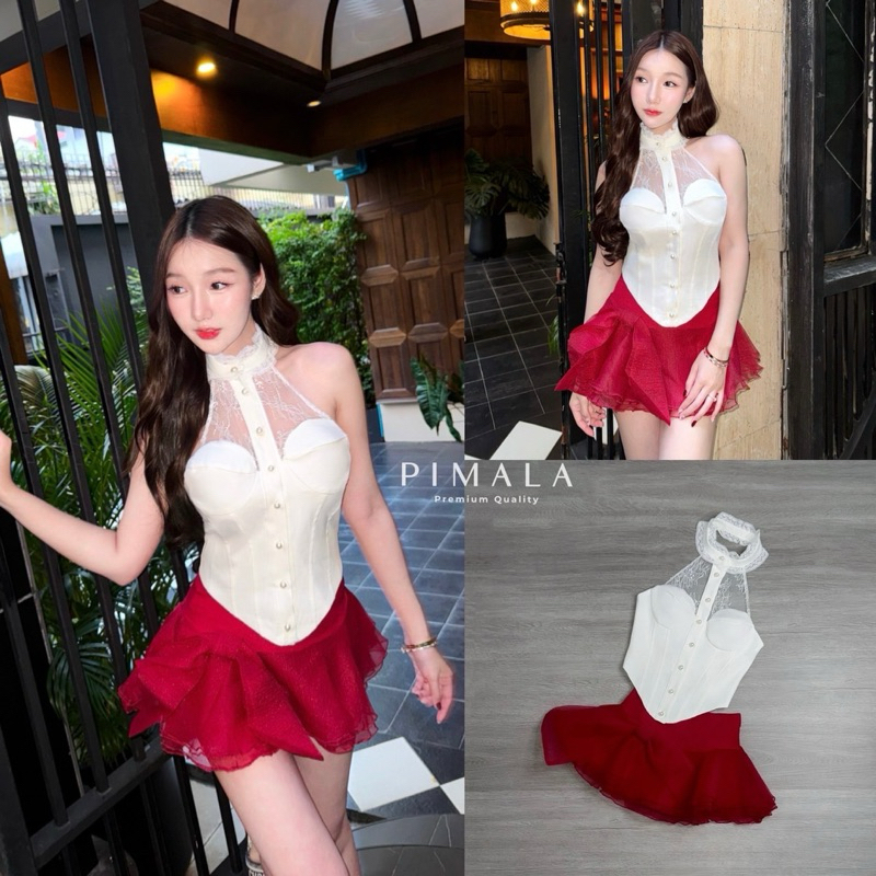pimalaเซ็ทเสื้อ+กระโปรงแดง