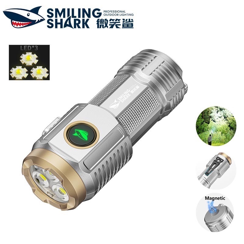 SmilingShark SD5250 ไฟฉาย led พวงกุญแจ มินิแม่เหล็ก คบเพลิง ซุปเปอร์ไบรท์ Type-C ชาร์จใหม่ได้ 5โหมด พร้อมคลิป กันน้ำสำหร