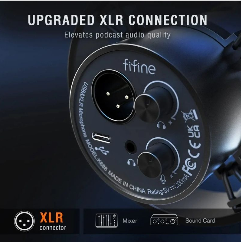 ไมโครโฟนไดนามิค FIFINE K688 USB/XLR DYNAMIC MICROPHONE WITH SHOCK MOUNT-ของแท้ 1 ปี