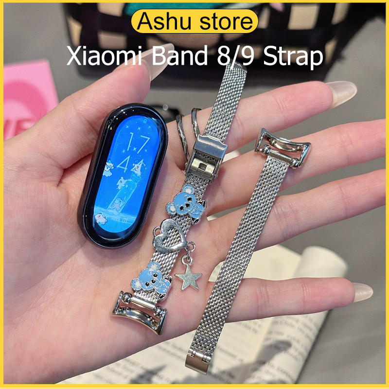 สายนาฬิกาหัวเข็มขัดมิลานเหมาะสำหรับ Xiaomi Mi Band 8/9/10 และการตกแต่ง Hello Kitty และง่ายต่อการสวมใส่